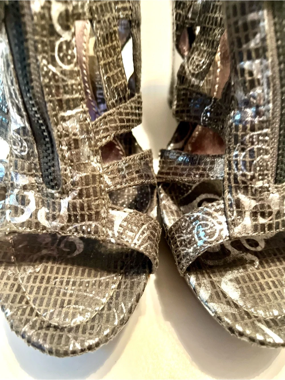 Nadara Metallic Gunmetal Cutout Wedge Sandals